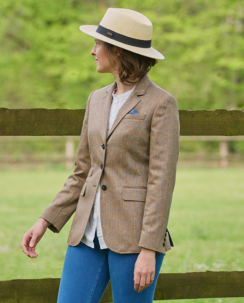 Women's silk blazer "Carola" in herringbone with blue overcheck
