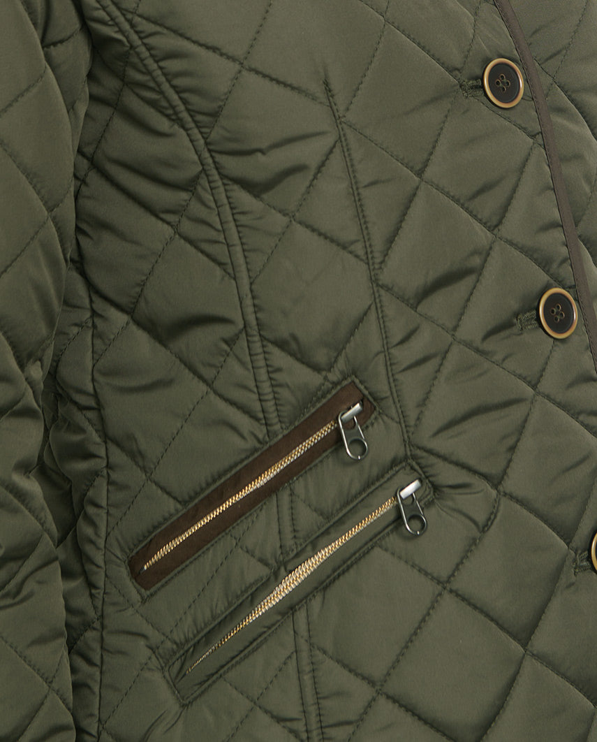Steppmantel ''Gabby'' mit Tweed Besatz in oliv