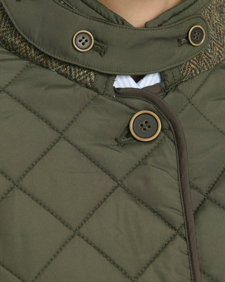 Steppmantel ''Gabby'' mit Tweed Besatz in oliv