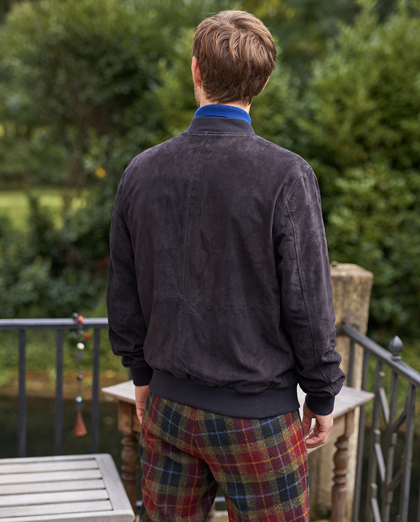 Herren Lederblouson ”Bomber” aus Ziegenvelours in navy