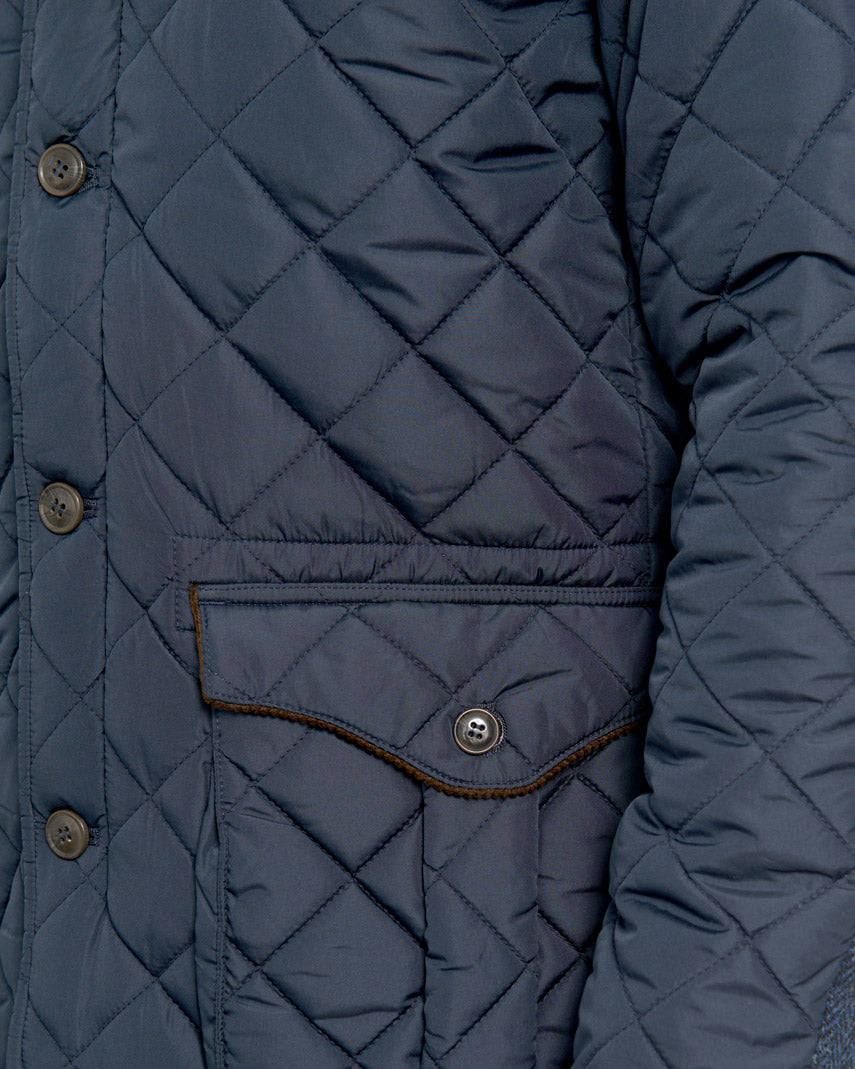 Herren Steppjacke ''Boston'' in navy mit Harris Tweed Applikationen