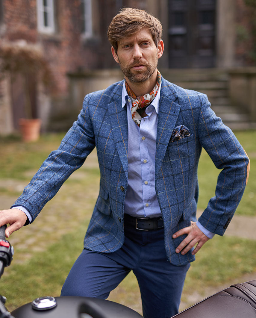 Harris Tweed Sakko "London" in blue overcheck