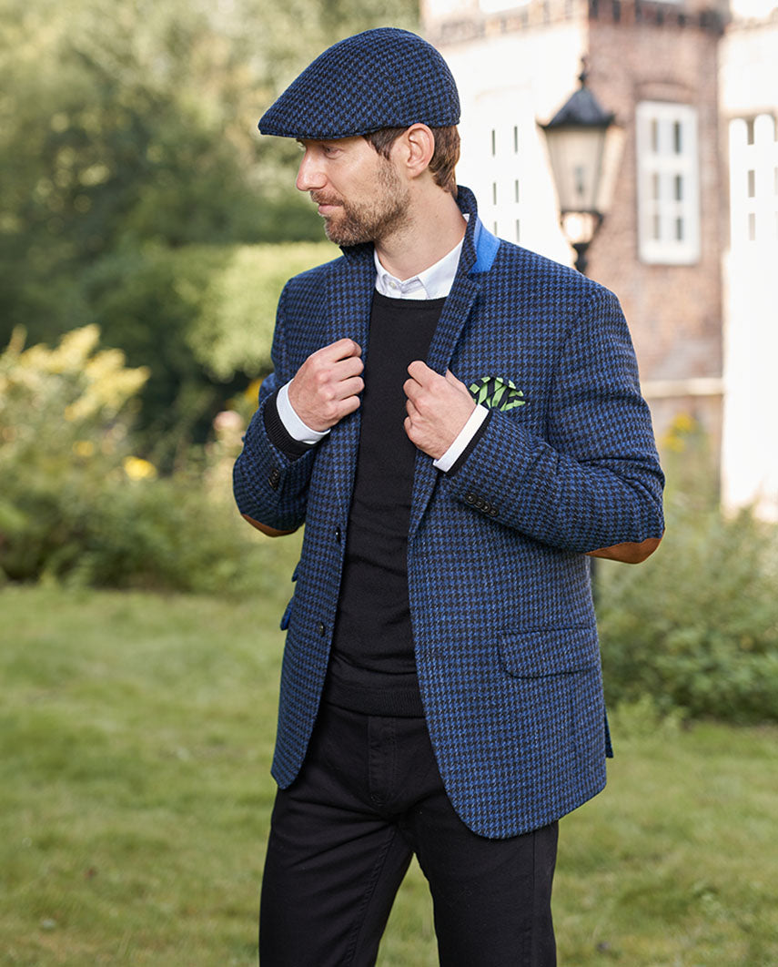 Harris Tweed Jacket "London" in Blue-Black Houndstooth