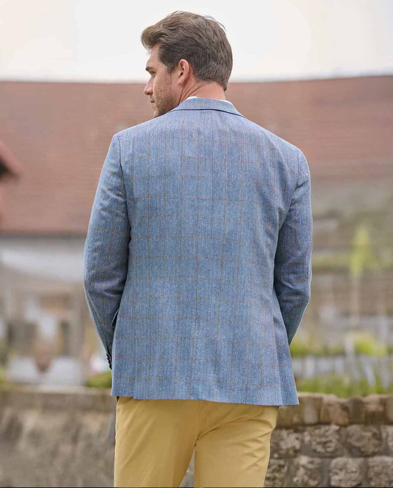 Summer jacket "London" in silk, light blue check
