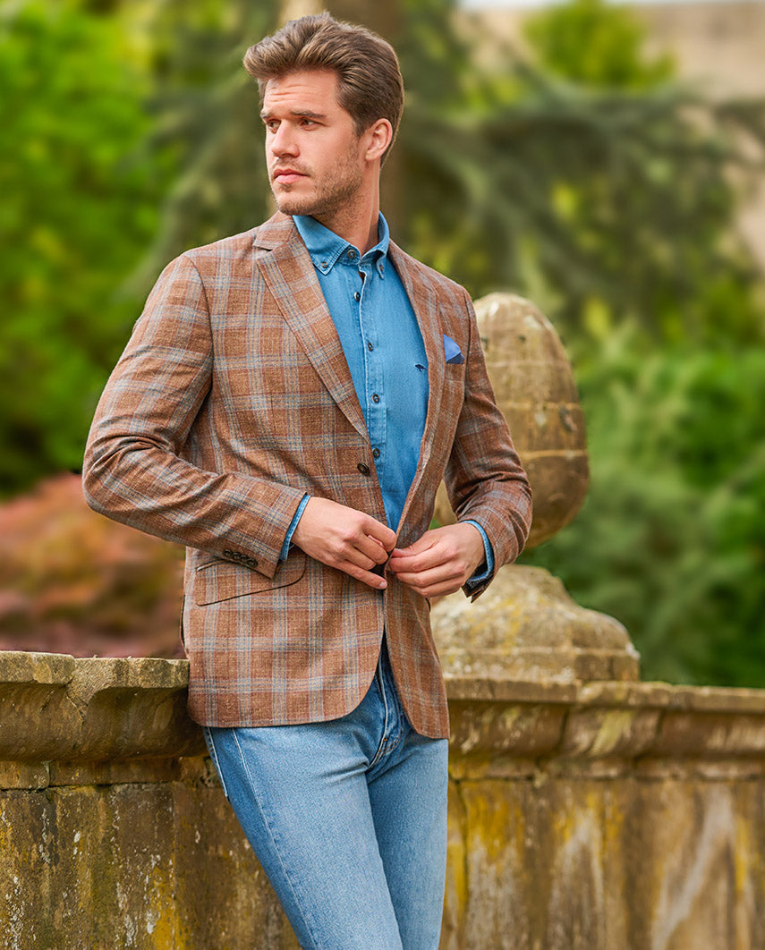 Light summer blazer ''London'' in virgin wool blend with rustic check