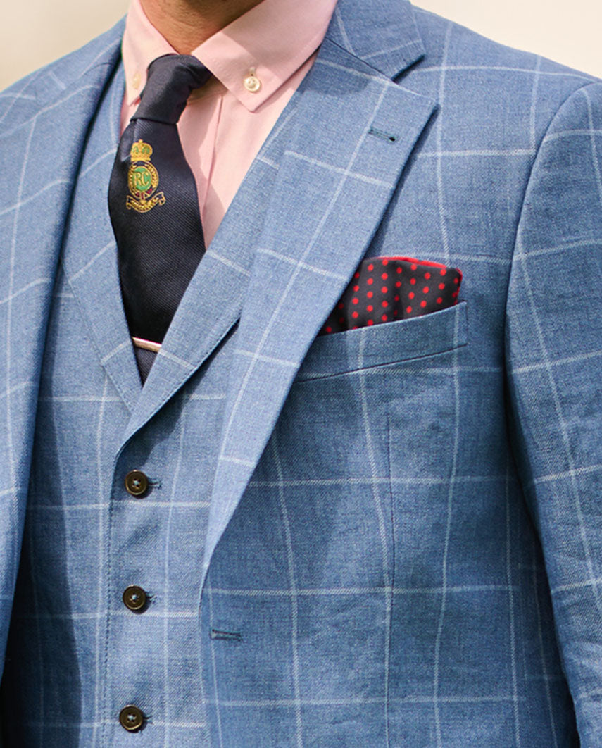 Elegant Men's Linen Blazer "London" in Blue Windowpane Check