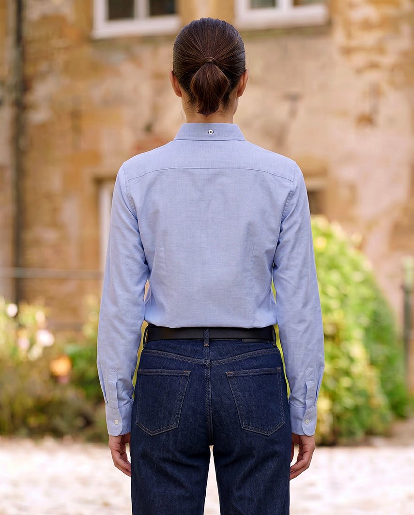 Button-Down Damenbluse „Stella“ in blau melange - Wellington of Bilmore
