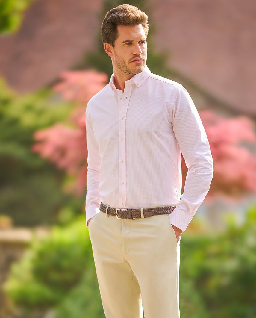 Button Down Hemd ”Steward” im rose - weißen Oxford Streifen - Wellington of Bilmore