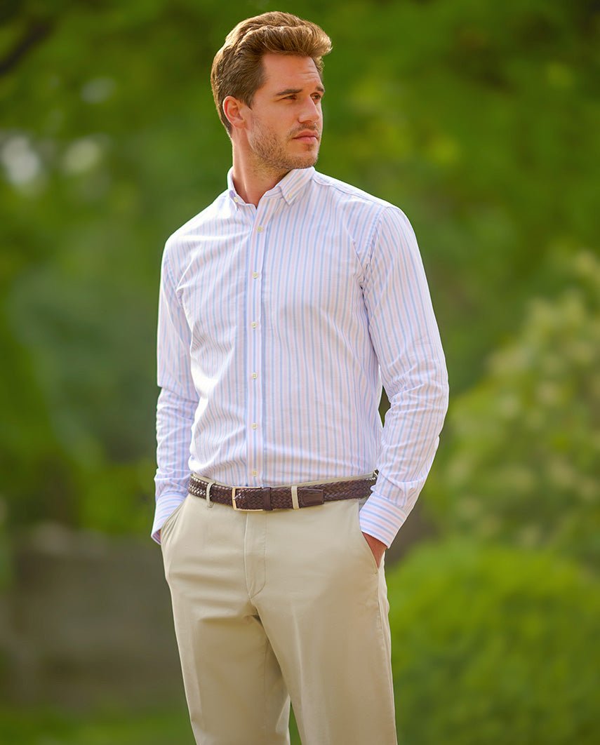 Button - Down - Hemd „Steward“ in rose - blauem Streifen - Wellington of Bilmore