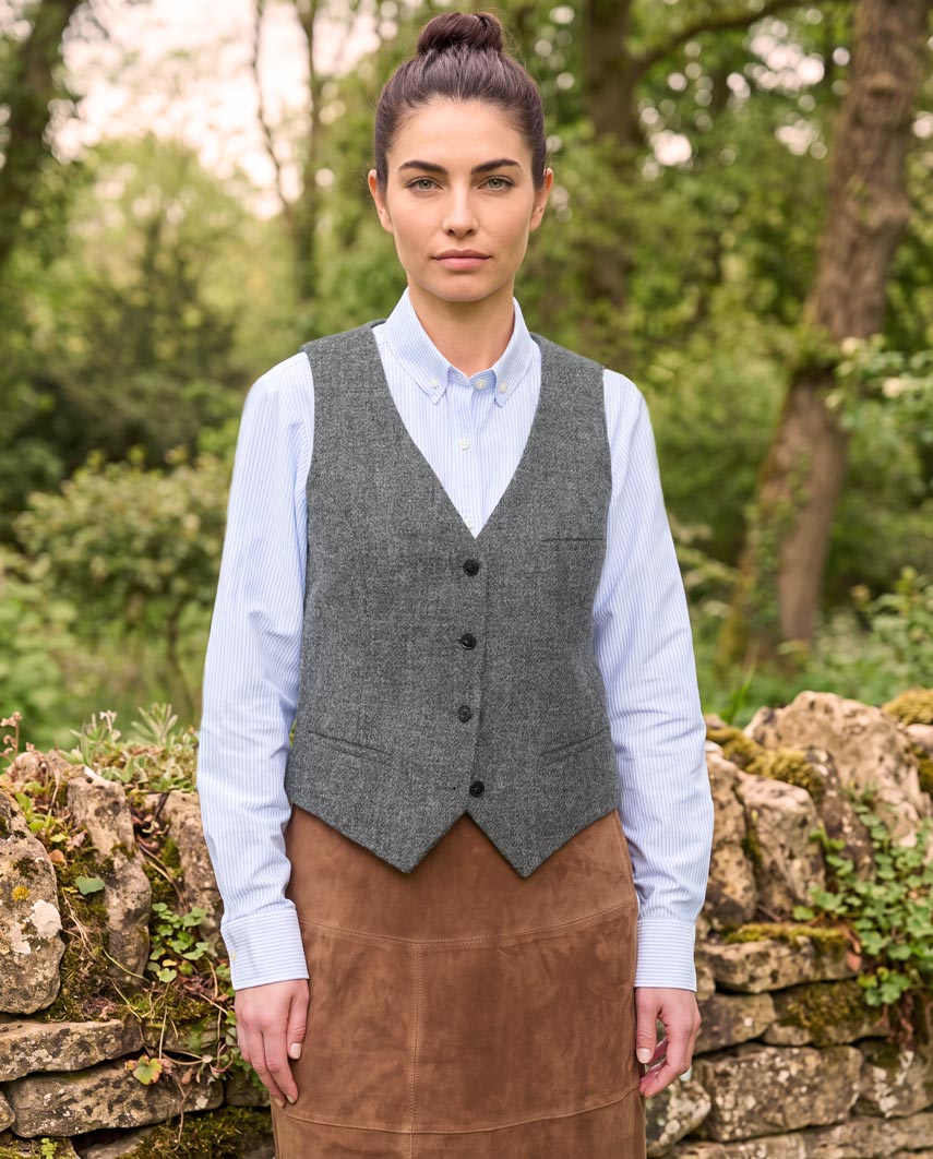 Damen Harris Tweed Weste "Lea" in anthra melange - Wellington of Bilmore