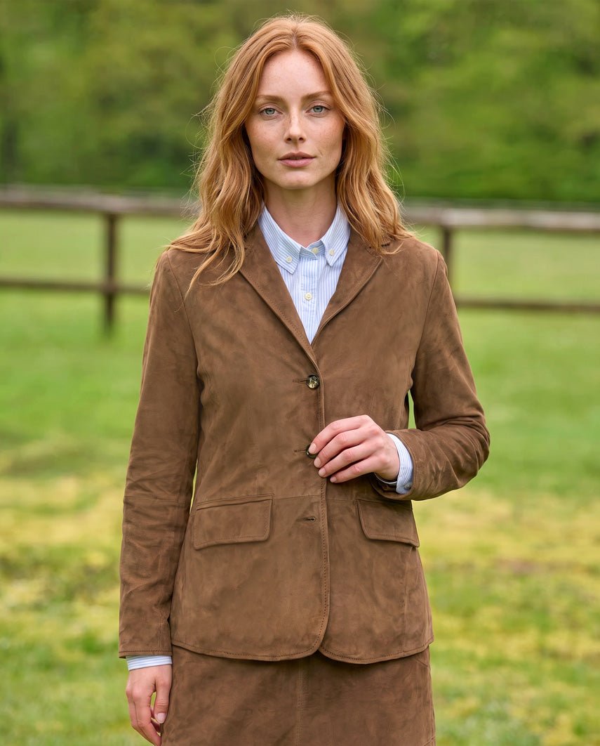 Damen Lederblazer „Kimberly“ aus Ziegen-Veloursleder in hazelnut - Wellington of Bilmore