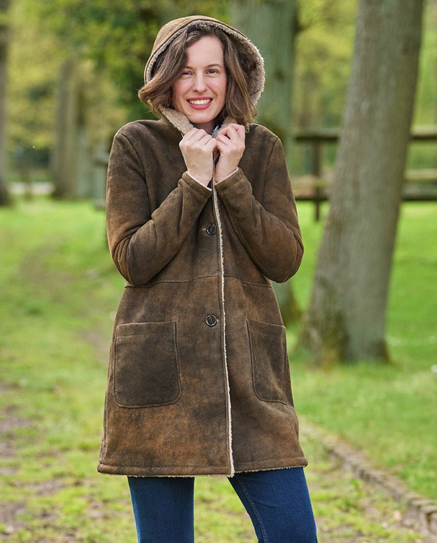 Damen Ledermantel ''Britney'' aus echtem Ziegenveloursleder - Wellington of Bilmore