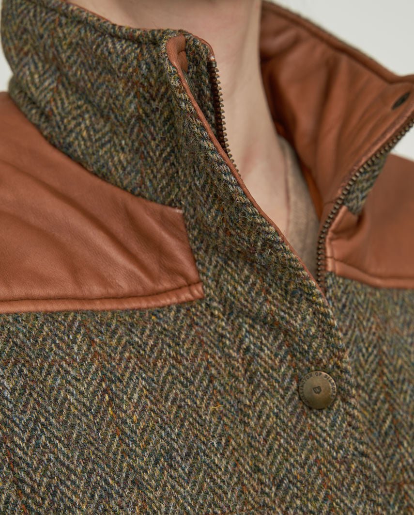 Damen-Steppweste „Lisa“ aus Harris Tweed mit Nappalederbesatz | Evergreen - Wellington of Bilmore