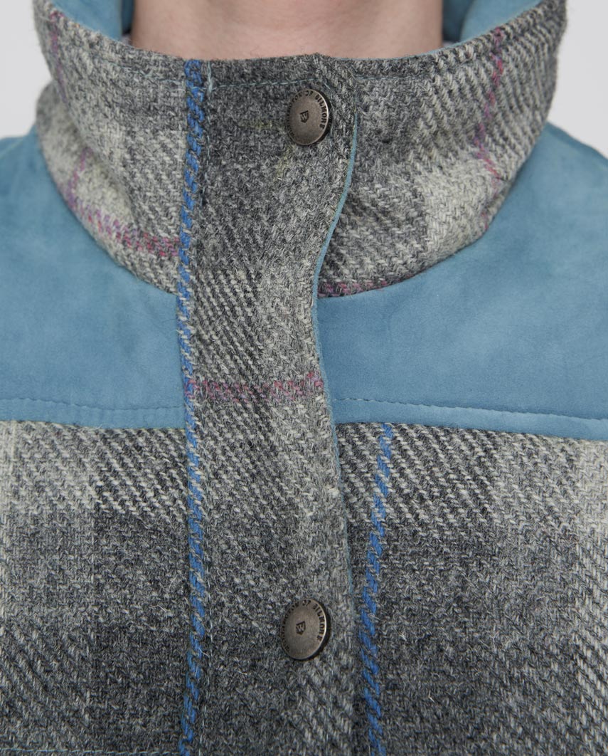 Damen-Steppweste „Lisa“ aus Harris Tweed mit Nappalederbesatz | Queen Check - Wellington of Bilmore