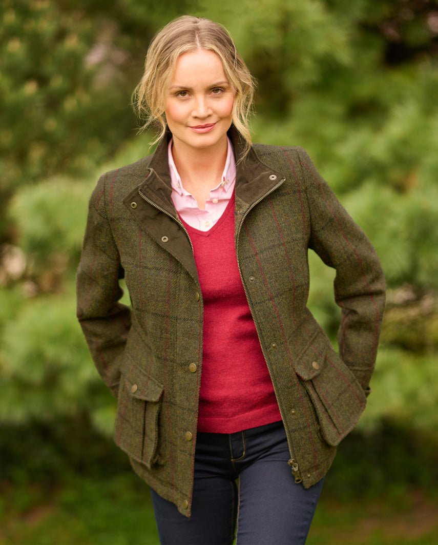 Damenjacke ''Bailey'' aus Harris Tweed green overcheck - Wellington of Bilmore