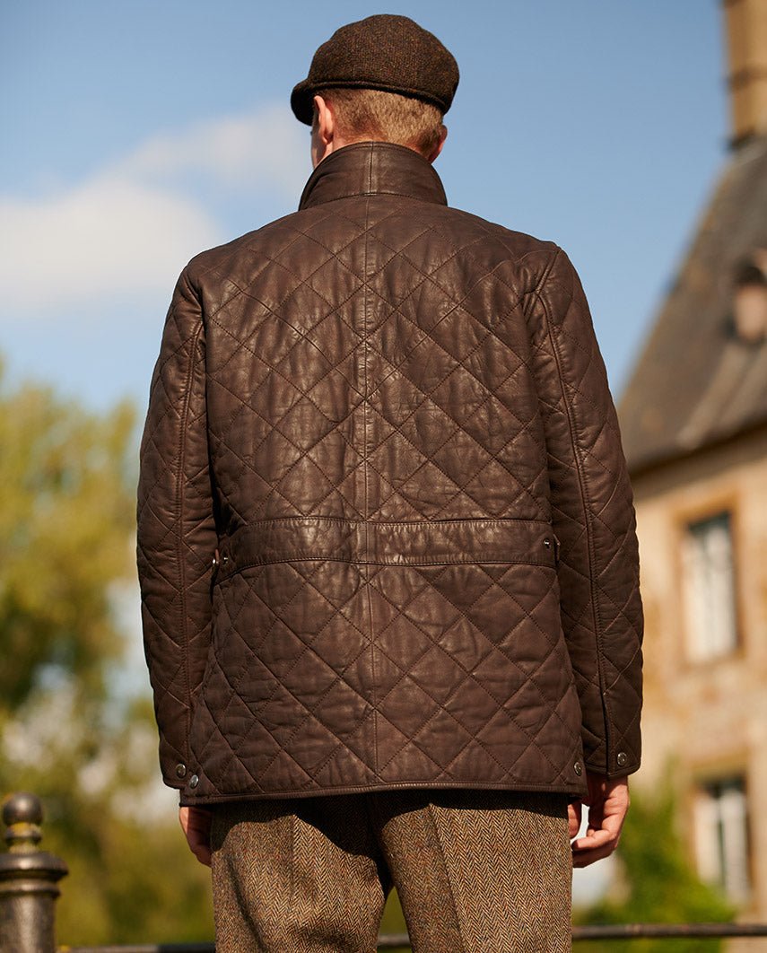 Gesteppte Herren Lederjacke ''Ben'' aus braunem Lammnubuk - Wellington of Bilmore