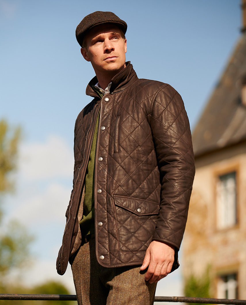 Gesteppte Herren Lederjacke ''Ben'' aus braunem Lammnubuk - Wellington of Bilmore