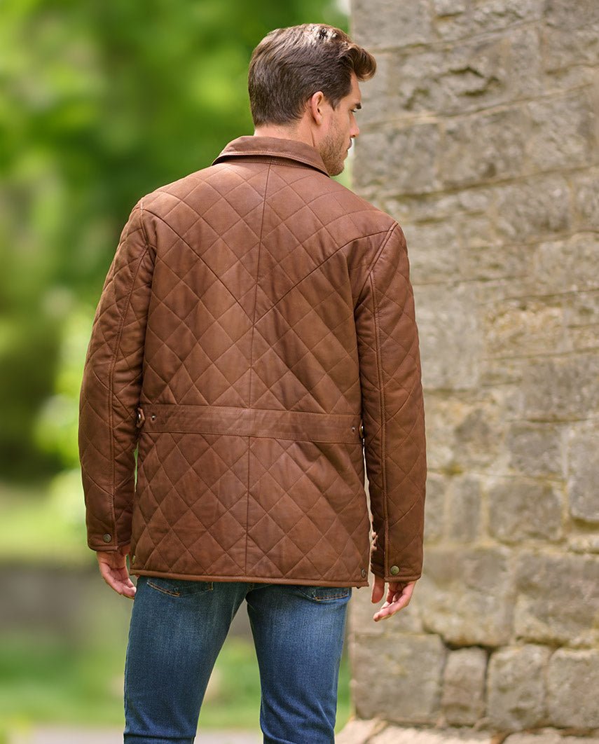 Gesteppte Herren Lederjacke ''Ben'' aus Lammnubuk in tan - Wellington of Bilmore