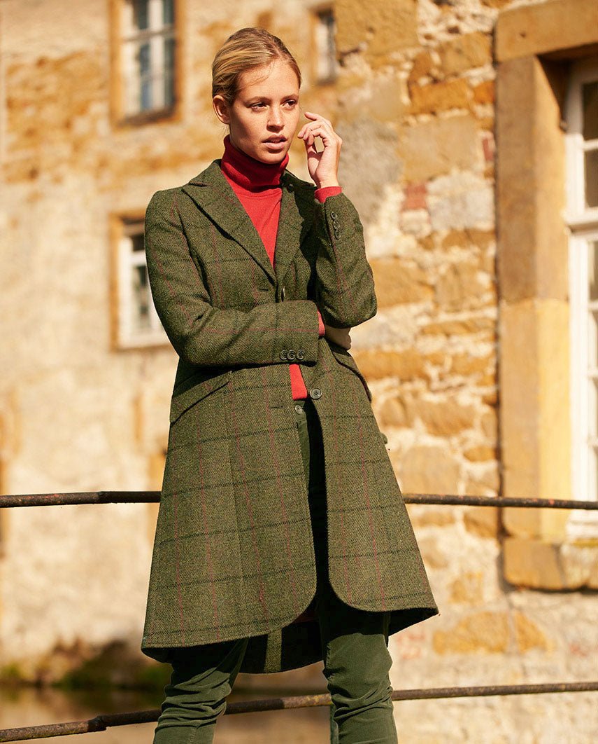 Harris Tweed Damenmantel ''Brenda'' in green Overcheck - Wellington of Bilmore
