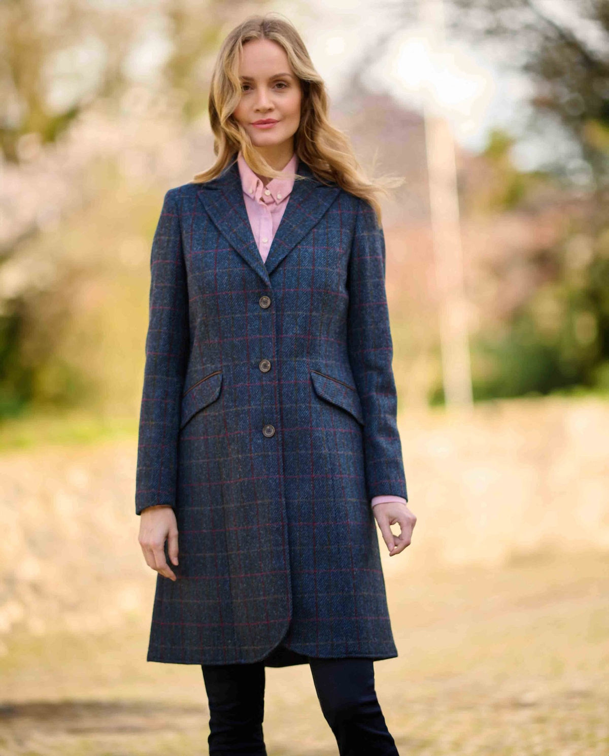 Harris Tweed Damenmantel ''Brenda'' in scottish blue - Wellington of Bilmore