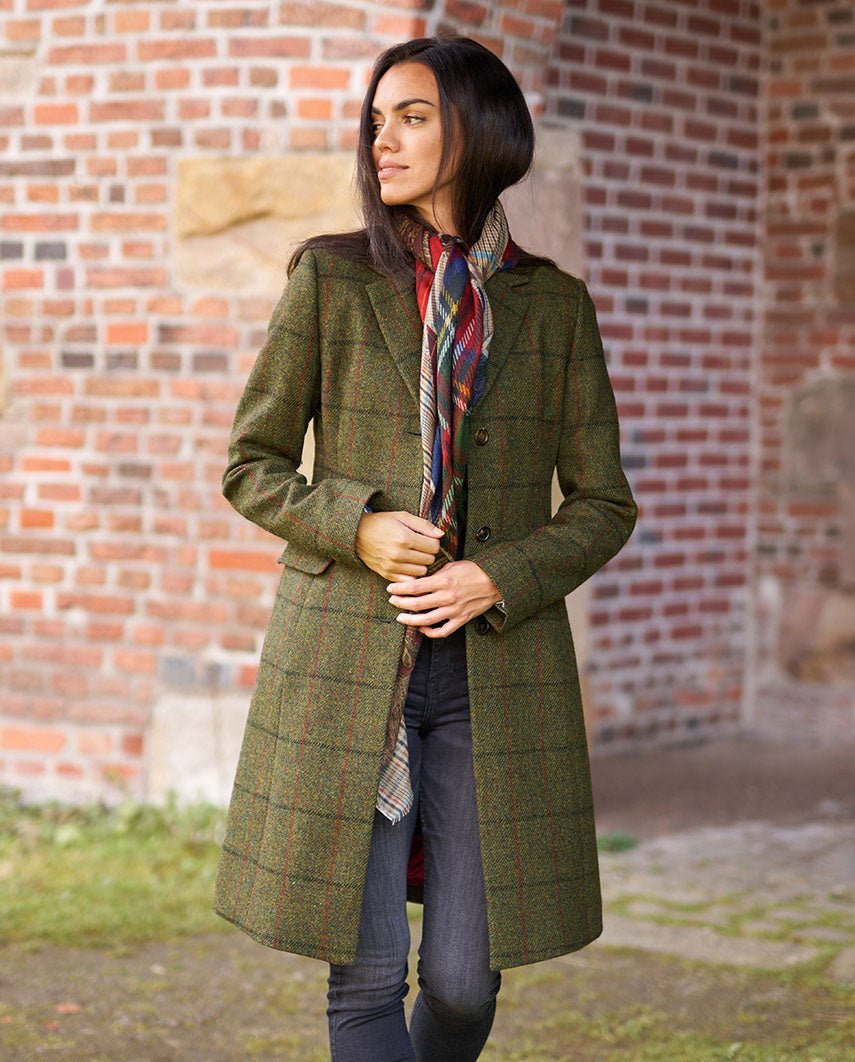 Harris Tweed Damenmantel ''Emilia'' in green overcheck - Wellington of Bilmore