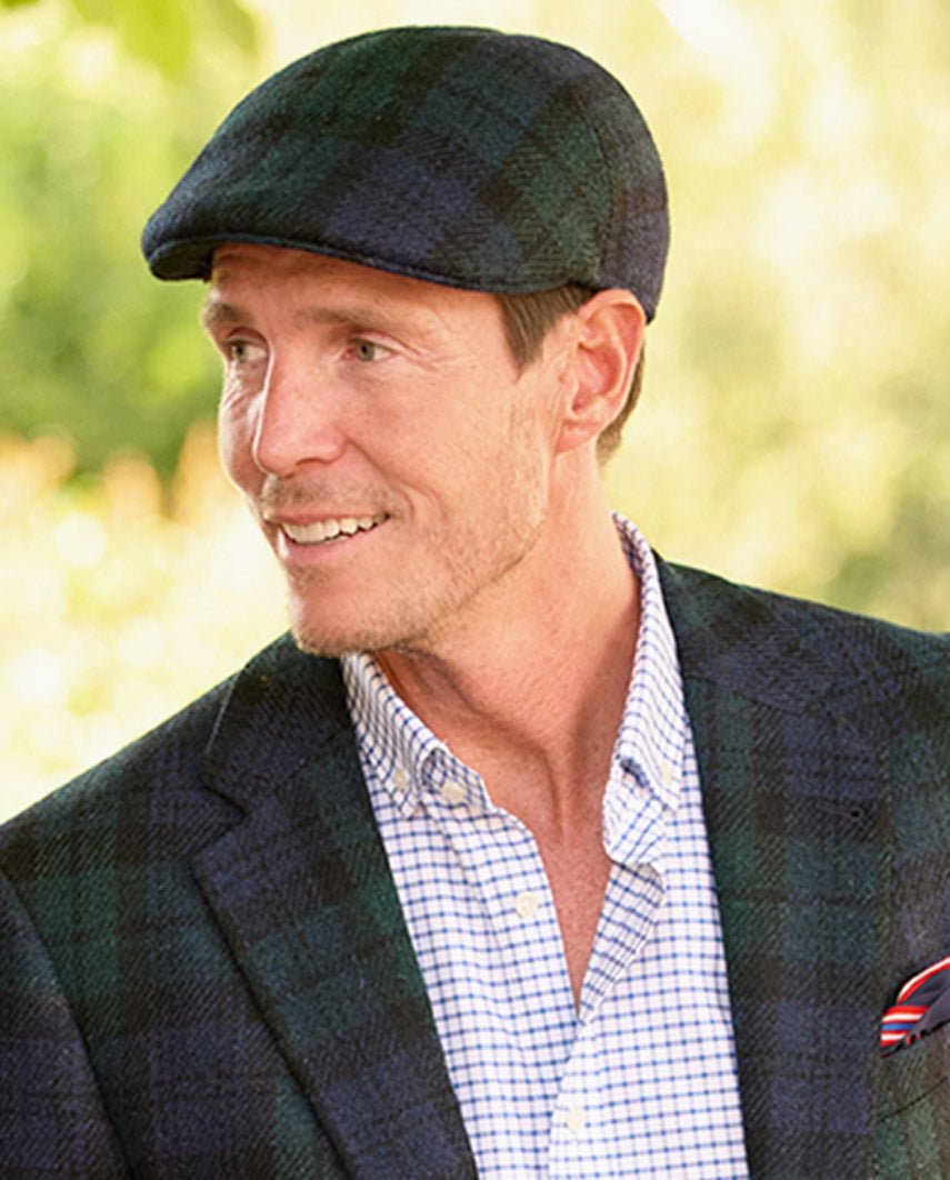 Harris Tweed Mütze "Henry Cap" in blackwatch - Wellington of Bilmore