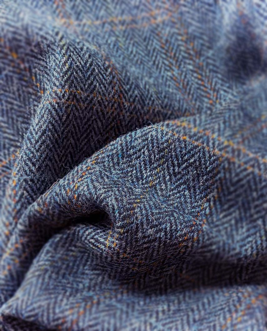 Harris Tweed Mütze "Henry Cap" in grey - blue herringbone - Wellington of Bilmore