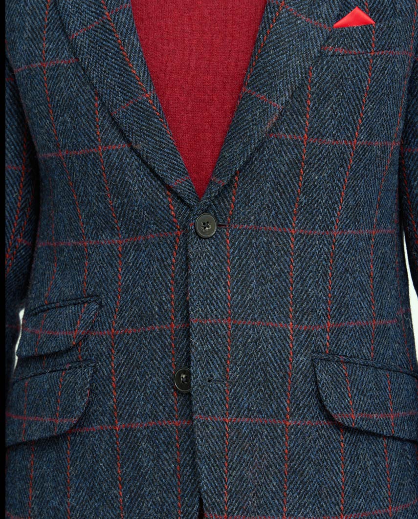 Harris Tweed Sakko ''London'' in red overcheck - Wellington of Bilmore