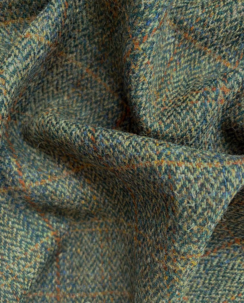Harris Tweed Weste ''Wales'' in oliv - blue Overcheck - Wellington of Bilmore