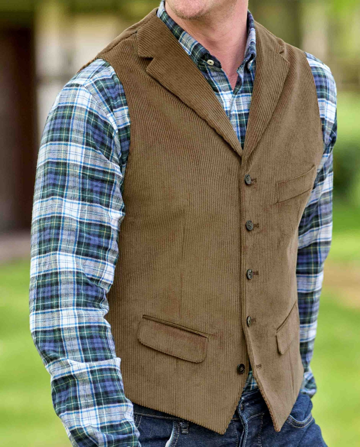 Herren Cord Weste "Wales" in mud - Wellington of Bilmore