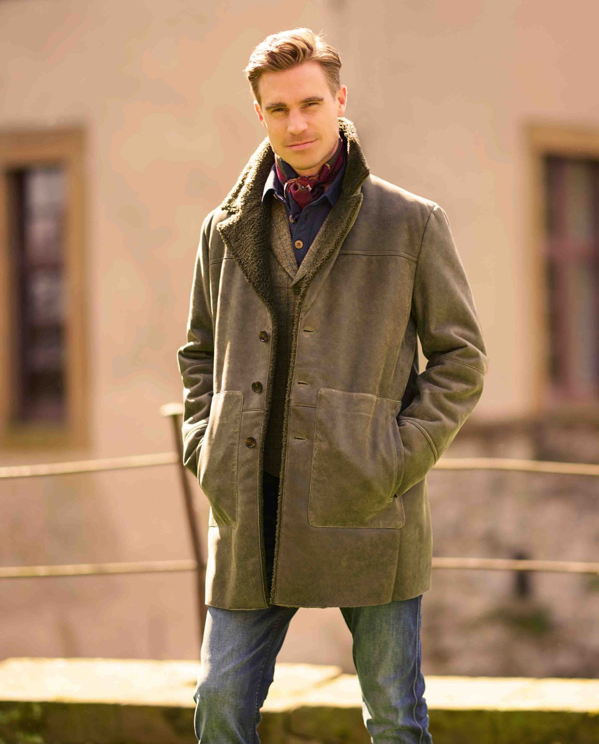 Herren Ledermantel ''Irland'' in grey aus echtem Lammnappa - Wellington of Bilmore