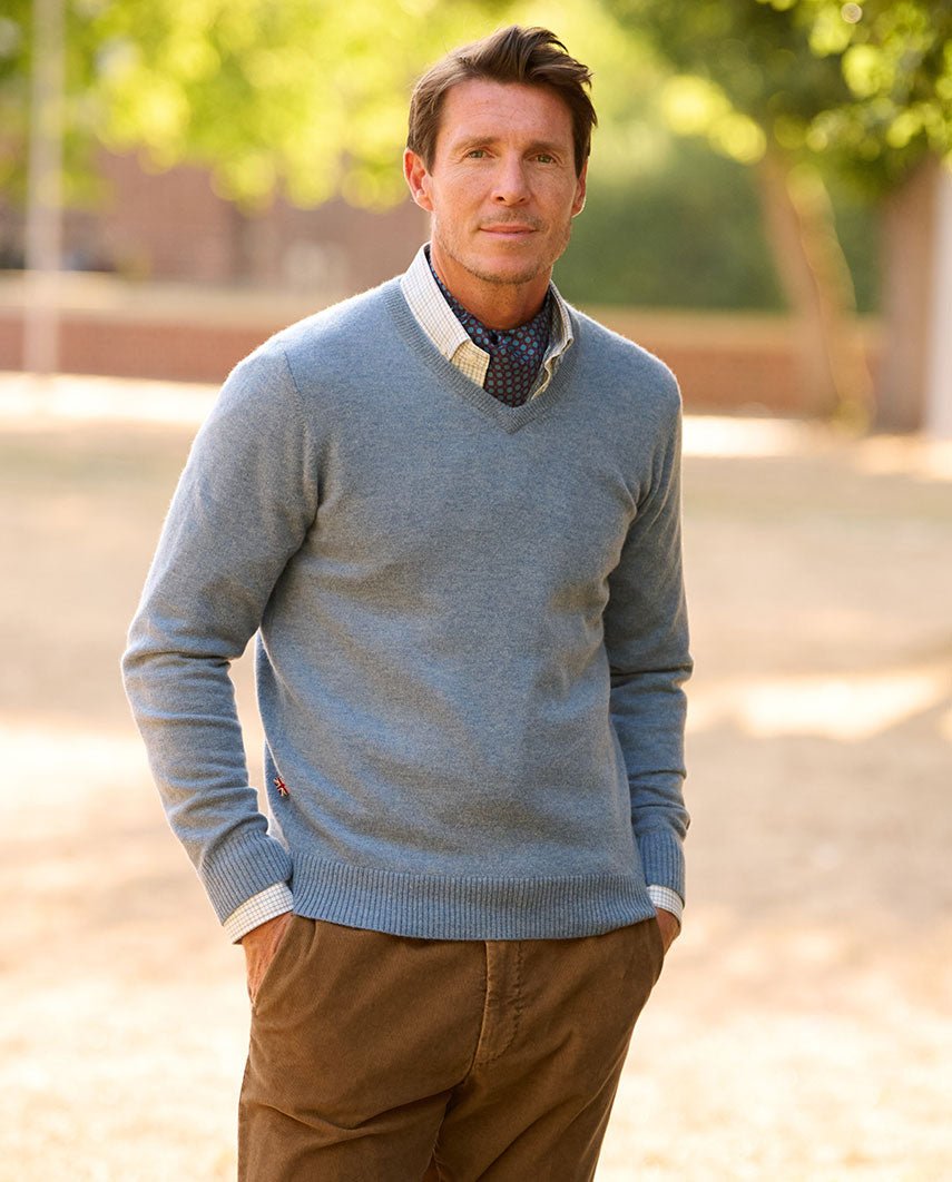 Merino-Pullover ''Jack'' in blue - Wellington of Bilmore
