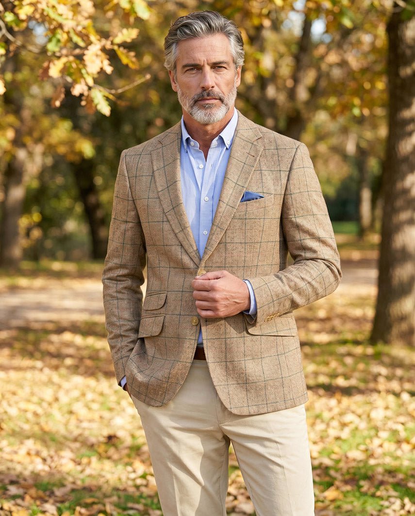 Sommersakko ''London SO'' aus Seide in sand multicolor check - Wellington of Bilmore