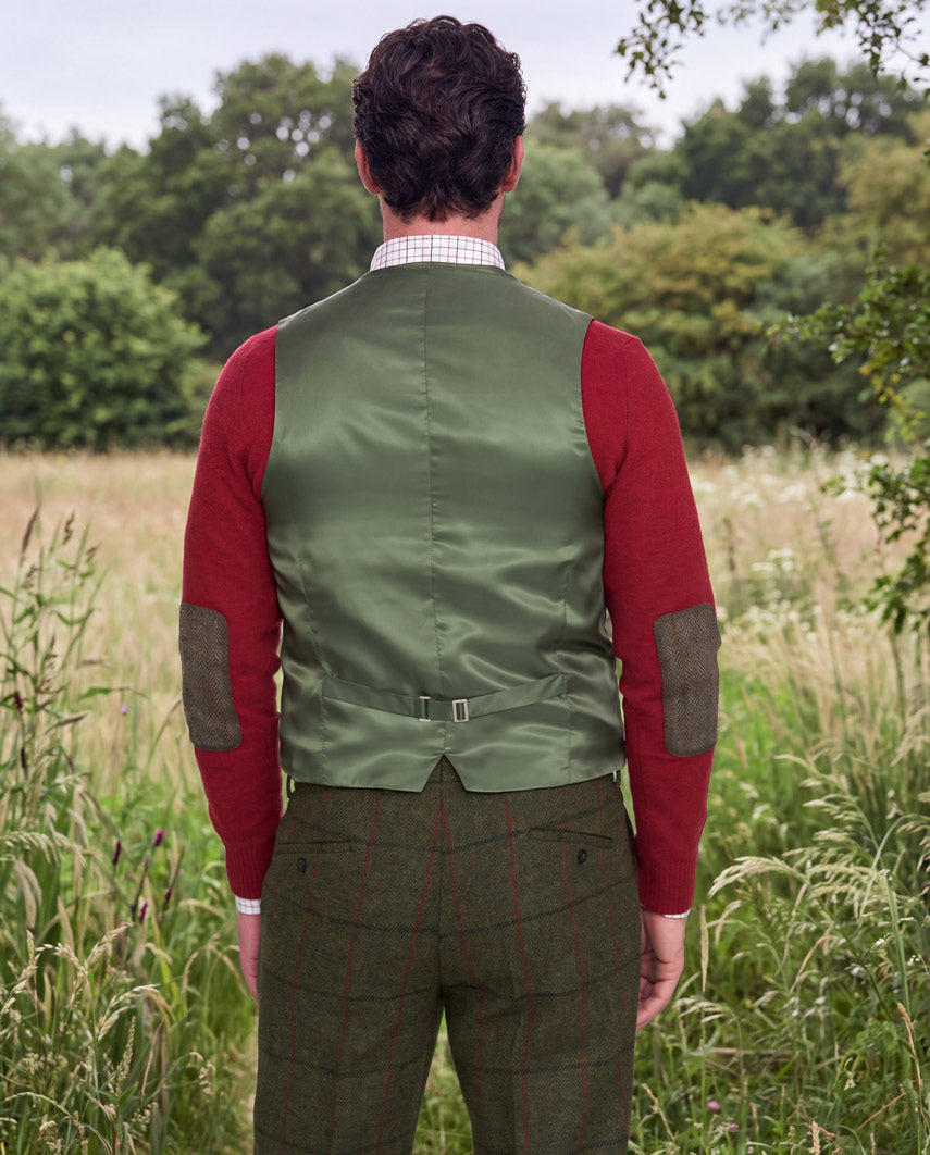 Tailor - Harris Tweed Weste mit Seidenrücken in "Green Overcheck" - Wellington of Bilmore