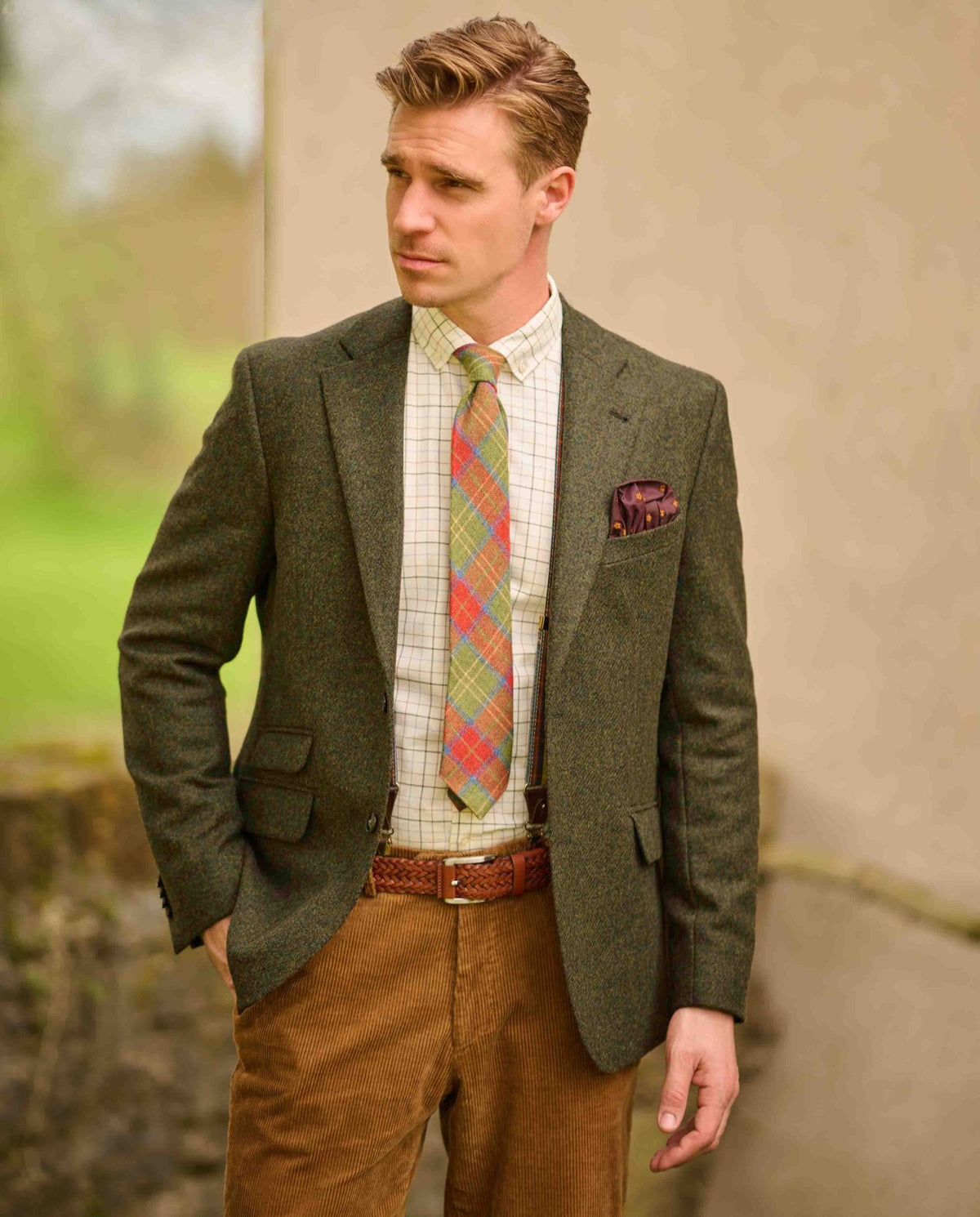 Tweed Sakko "London" in dunkel grün melange - Wellington of Bilmore