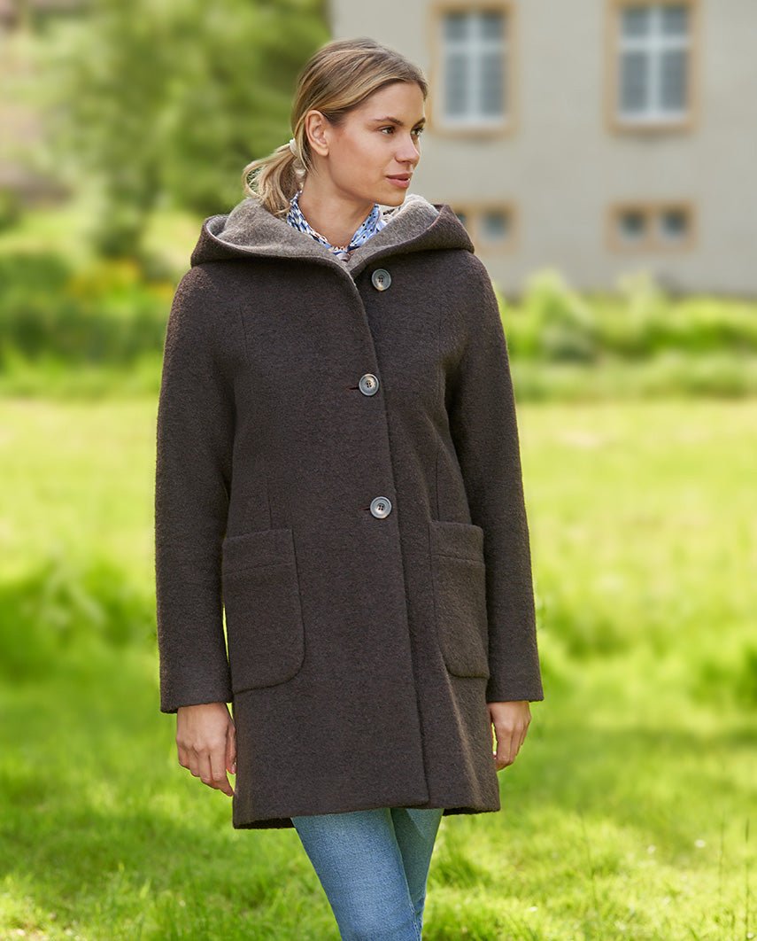 Walkmantel '' Sally'' mit Kapuze in chocobrown - Wellington of Bilmore