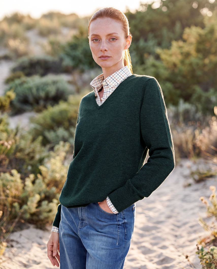 Damen Lambswool Pullover "Mary" in forrest green