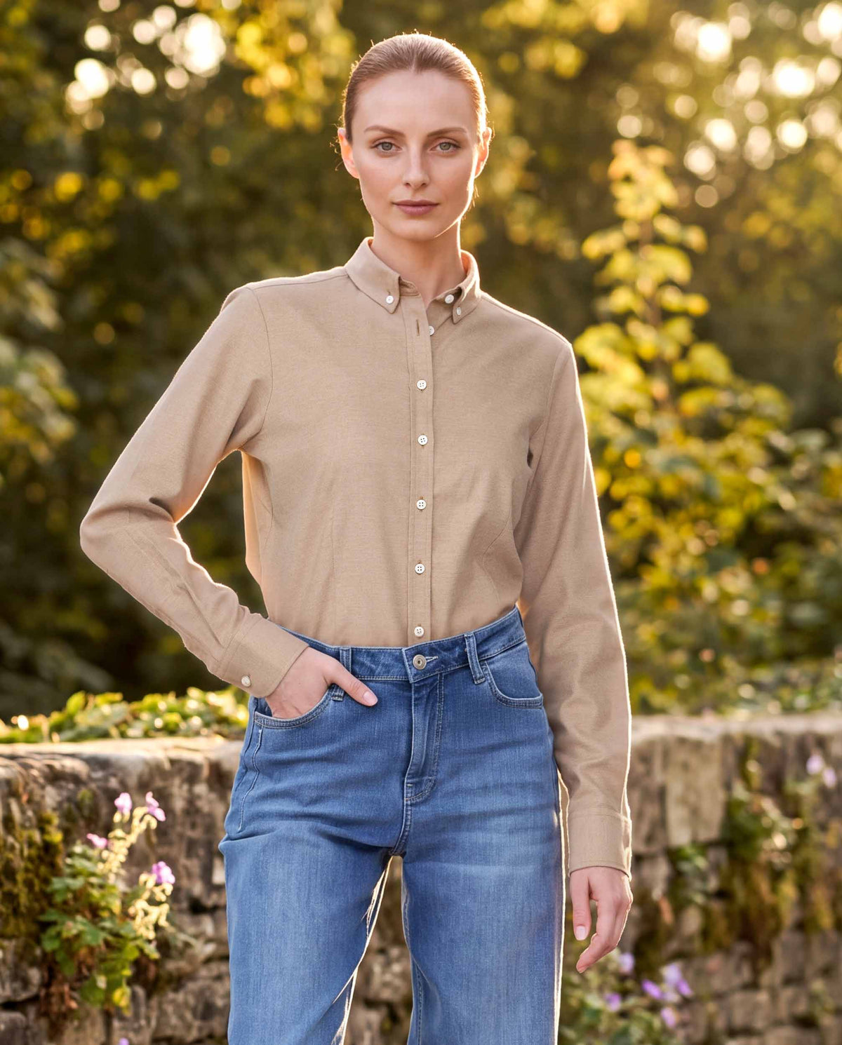 Button-Down Damenbluse "Stella" in sand