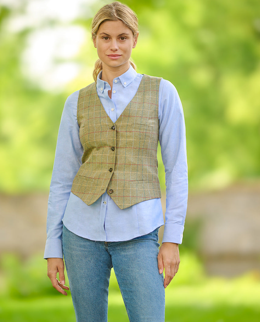 Women's silk vest "Lea" in green check