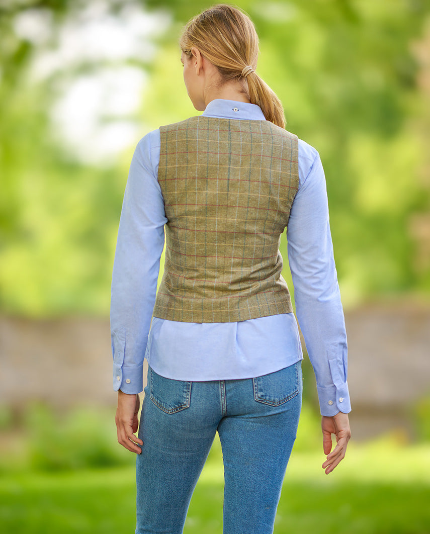 Women's silk vest "Lea" in green check