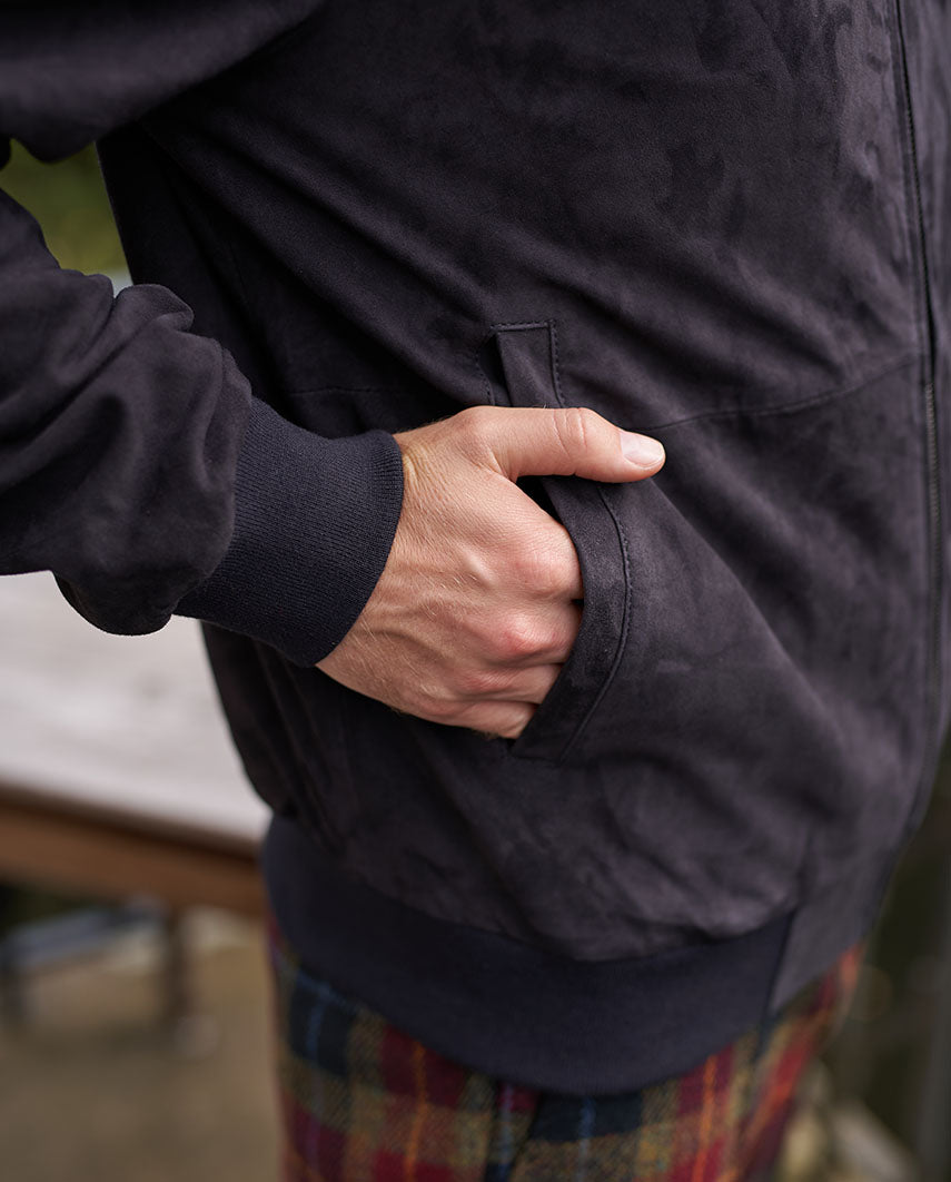 Men's Leather Blouson "Bomber" in navy goatskin suede