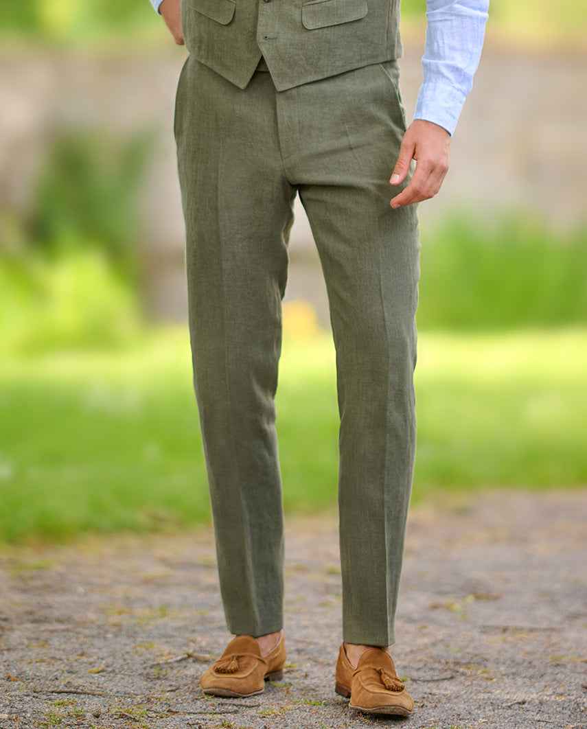 Men's Linen Trousers "Mr. Miller" in Olive