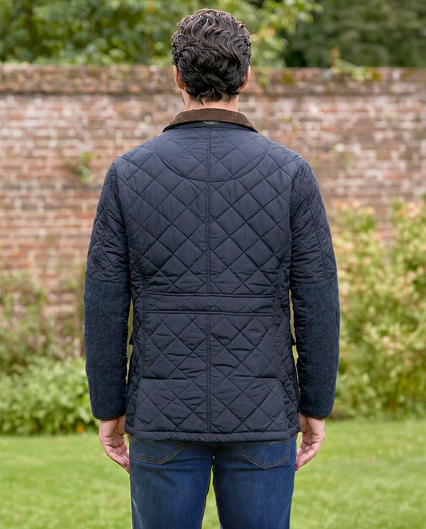 Herren Steppjacke ''Boston'' in navy mit Harris Tweed Applikationen