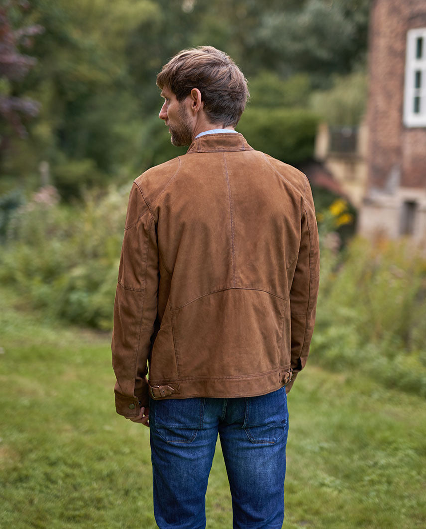 Men's biker leather jacket "Belford SO" made of goat suede in beige