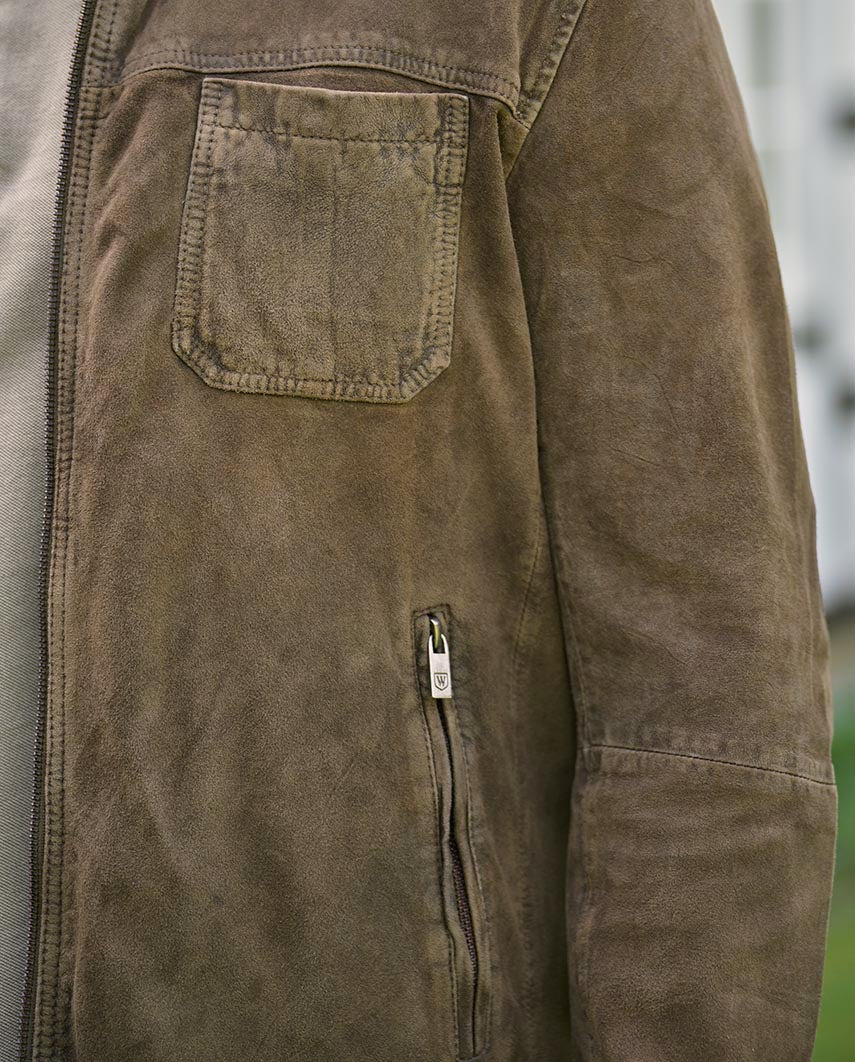 Men's "Jason" goatskin suede leather jacket in brown