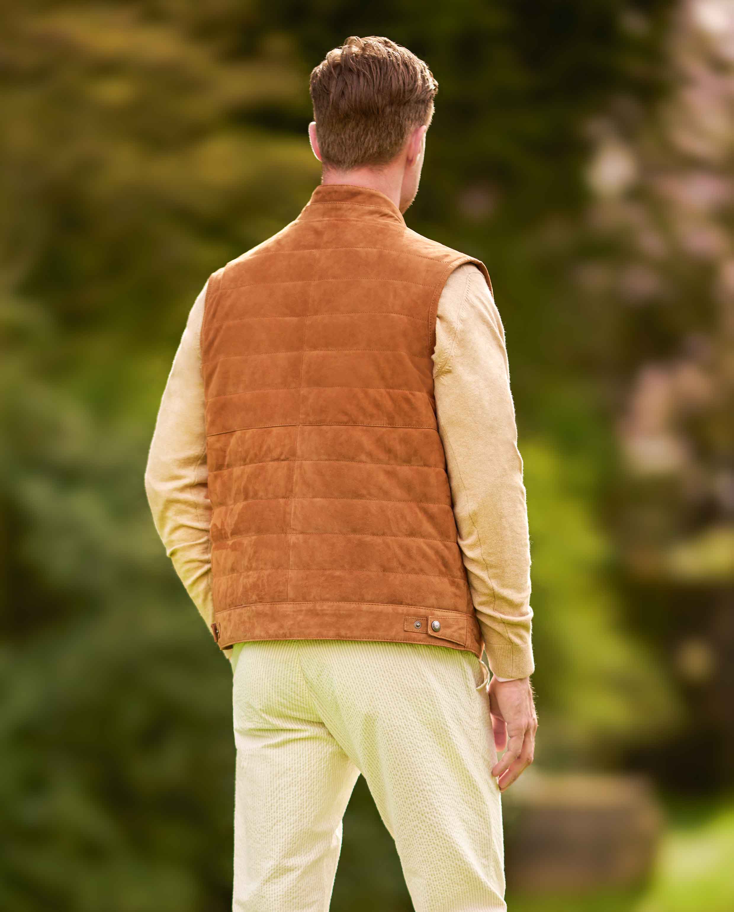 Men's leather waistcoat "Veikko" in cognac goatskin suede