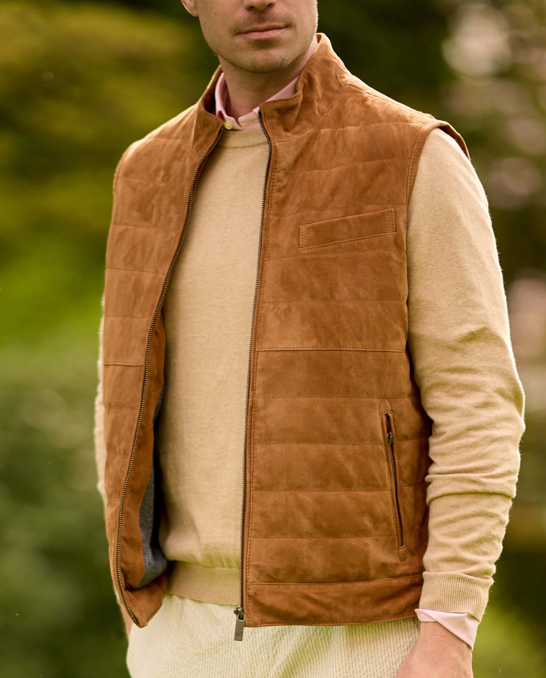 Men's leather waistcoat "Veikko" in cognac goatskin suede
