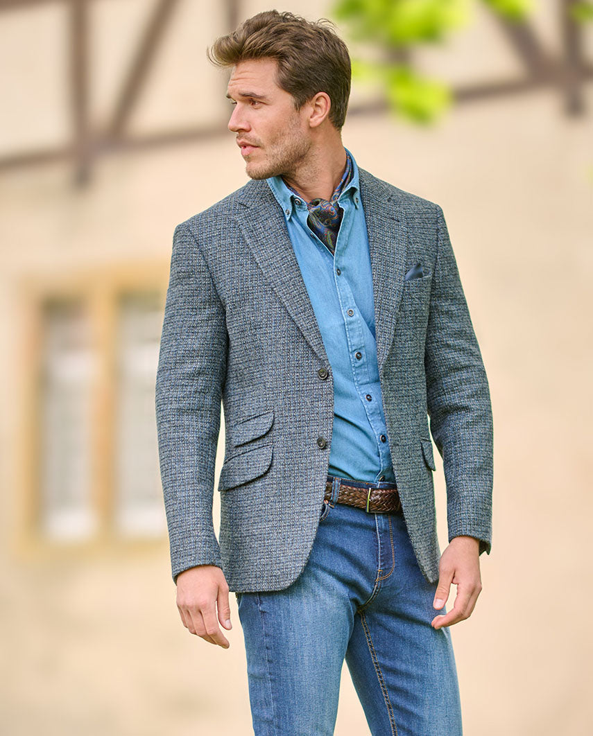 Harris Tweed jacket "London" in blue houndstooth