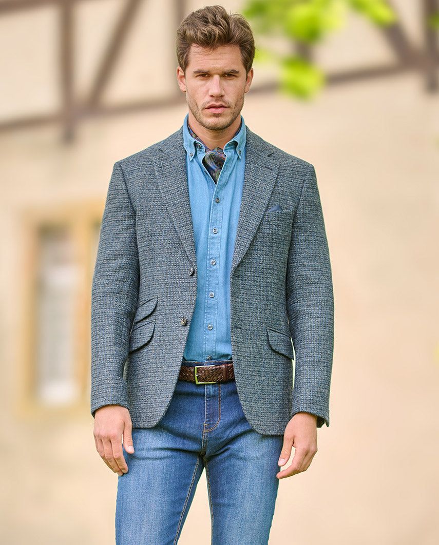Harris Tweed jacket "London" in blue houndstooth