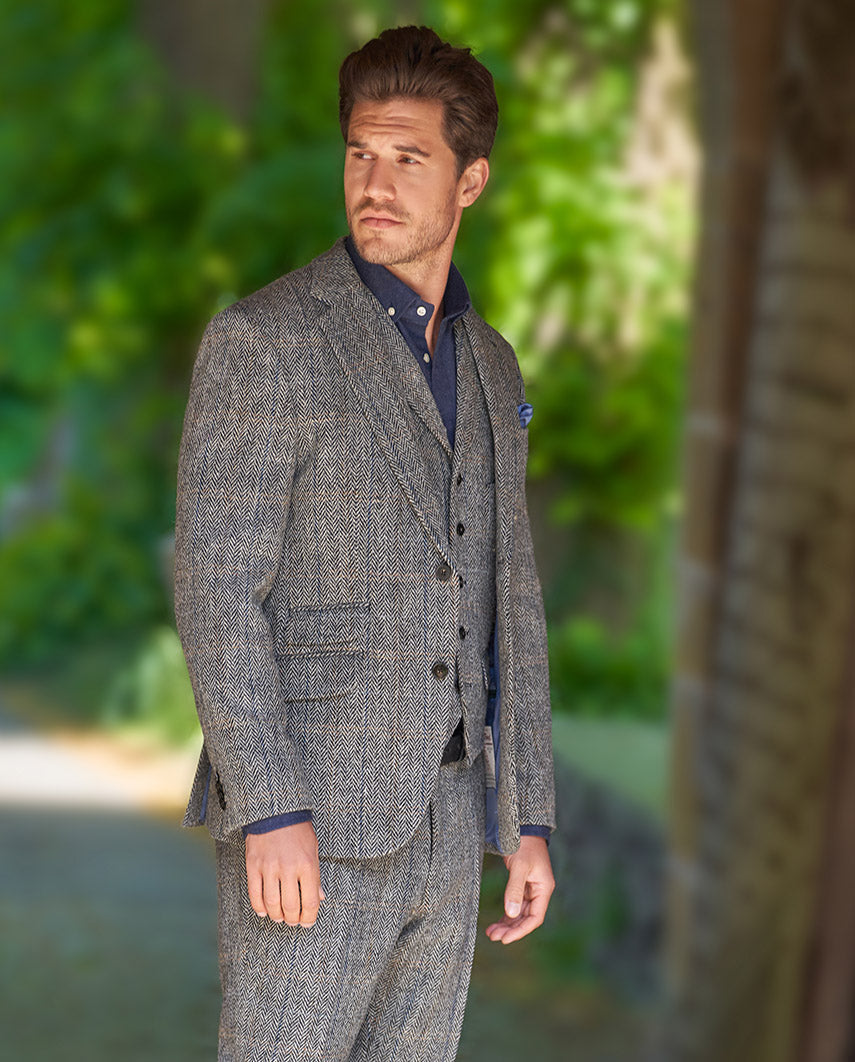 Harris Tweed Sakko "London" in grey Herringbone